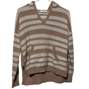 Madewell Brown and White Striped Knit Hoodie
